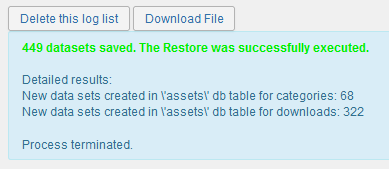 admin stats restore log