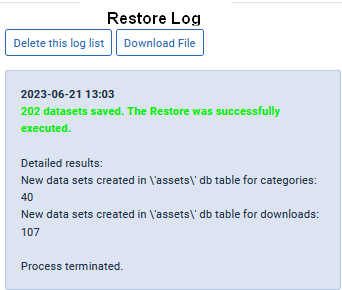 admin stats restore log