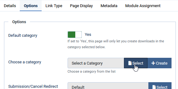 V4 tab options default category