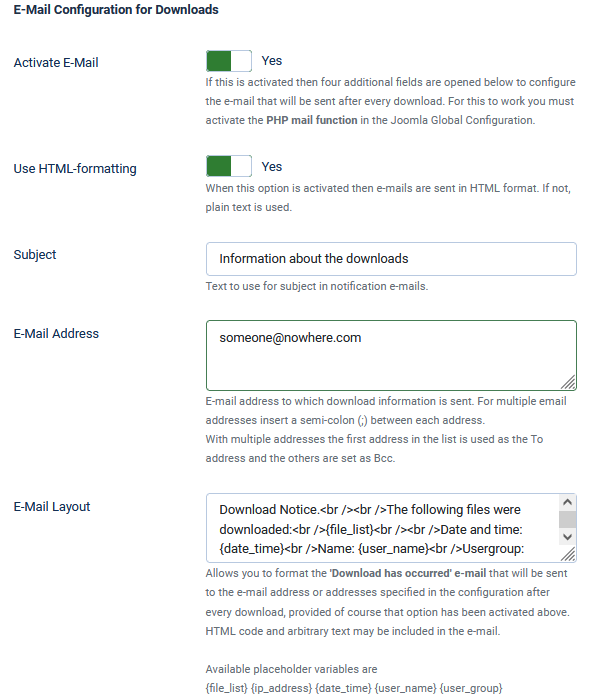 email config downloads