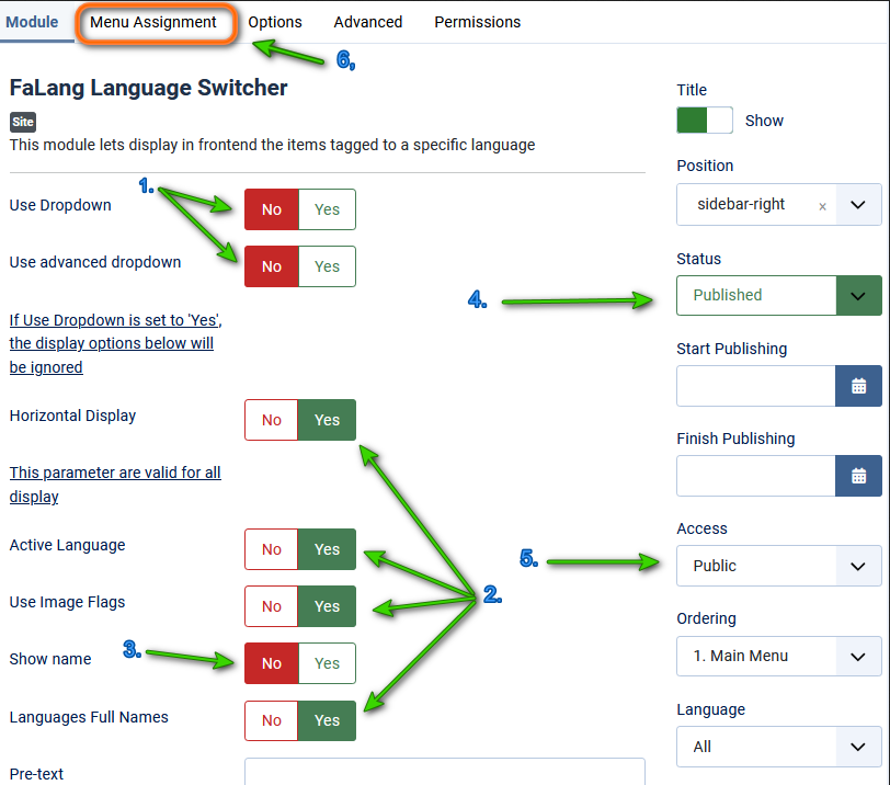 V4 Language module moduletab settings
