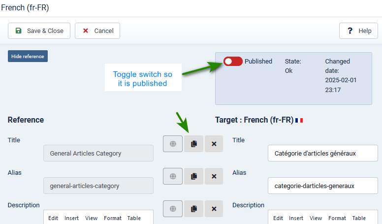 V4 translate to french category