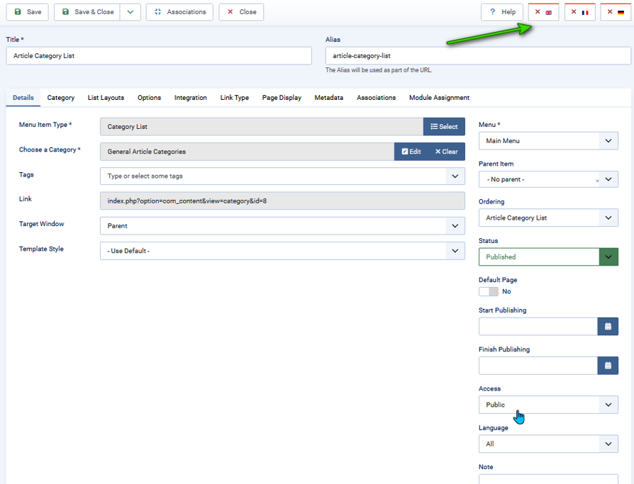 V4 menu category list