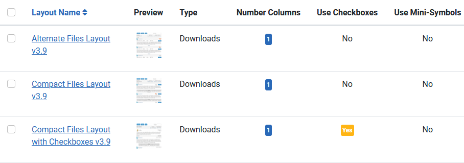 Layouts Download section