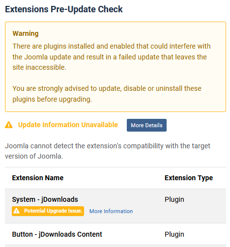 V4 extensions pre update check system plugin