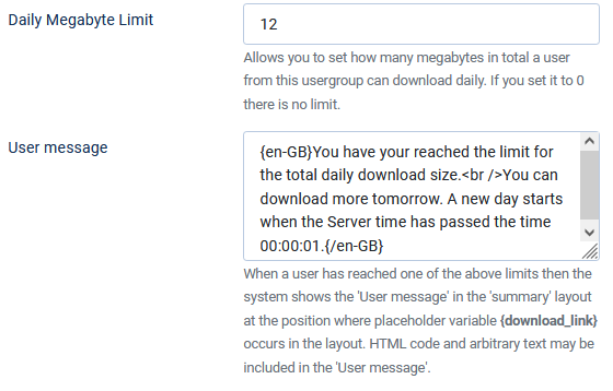 user limits daily size