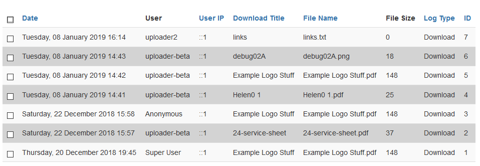 user limits log file